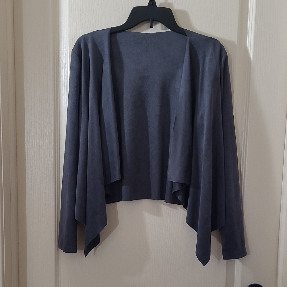 Women's Gray Open-Front Faux Suede Cardigan / Jacket Size S (4)